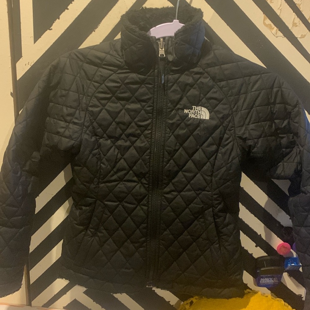 Unisex kids North Face reversible jacket fleece on inside
